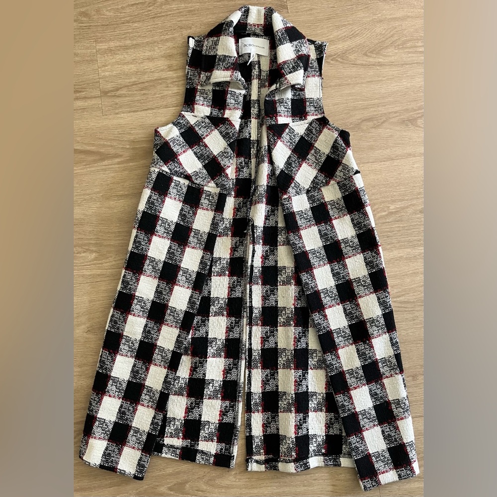 BCBGeneration, black, white, and red long coat, XXS